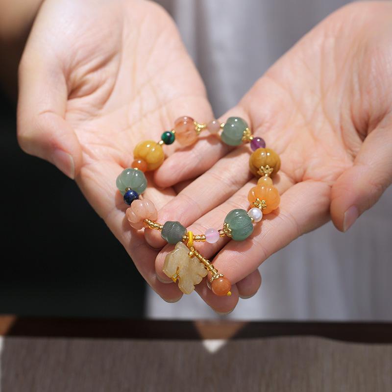 Gold Silk Jade Bracelet Wholesale Drum Beads Pumpkin Beads Gourd Ethnic Style Bracelet Yellow Jade Pixiu Bracelet for Women