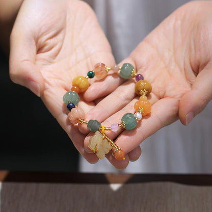 Gold Silk Jade Bracelet Wholesale Drum Beads Pumpkin Beads Gourd Ethnic Style Bracelet Yellow Jade Pixiu Bracelet for Women