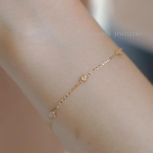 S925 Sterling Silver Gold-Plated Bracelet Hollow Smooth Heart Simple Elegant Petite Bracelet for Women