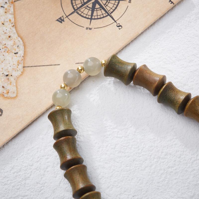 Natural Green Sandalwood Bamboo Knot Bracelet, Smoky Purple Hetian Jade Nine Purple Fire Luck Bracelet, High-end Jade Bracelet