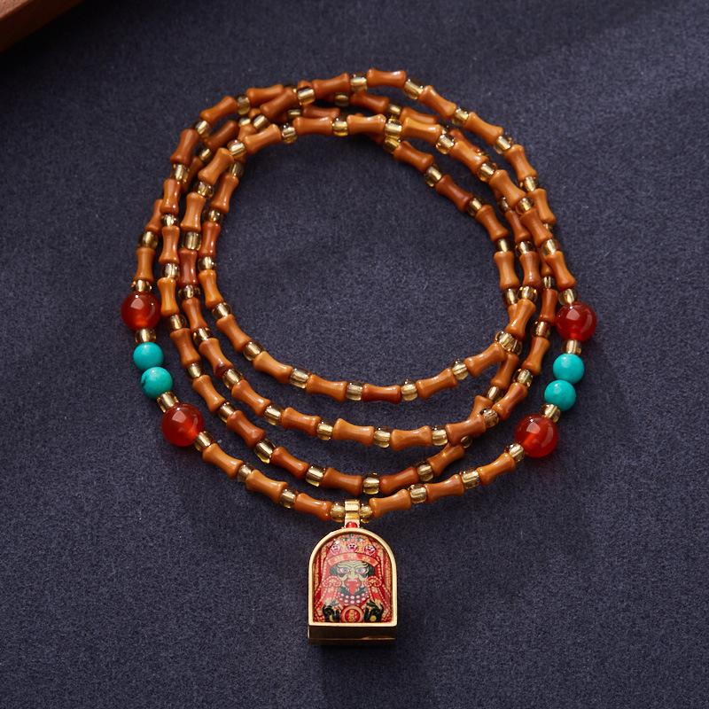 Tibetan Style Zakiram Zodiac Birth Buddha Necklace Thangka Gawu Box New Chinese Style Olive Core Bamboo Knot Pendant