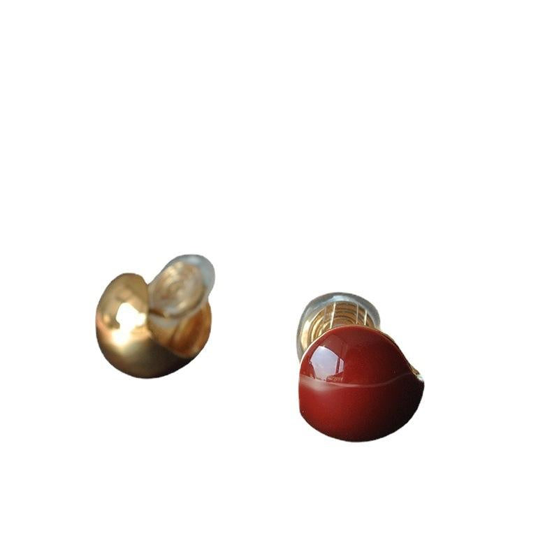 New Red Small Ball Earrings Wrapped Ear Lobe Ear Clips Non-Pierced Female Mosquito Coil Plate Elegant High-End Simple