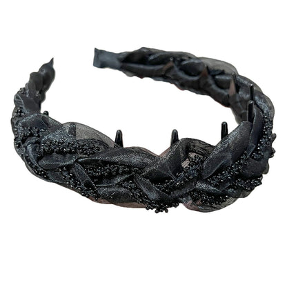 Matte Style Hepburn Style 4cm Wide Braided Hairband to Cover Gray Hair and Hairline, Shiny Headband for High Crown