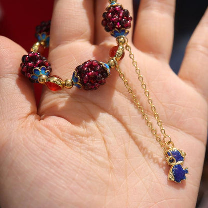 National Style Natural Garnet Simple Women's Garnet Bracelet with Tianhe Stone Cloisonné Accessories Beaded Bracelet Jewelry