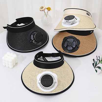 Solar Charging Fan Hat for Girls, Open Weave Wide Brim Hat, Parent-Child Outdoor Sun Hat, Sun Protection, Travel, Adult Style