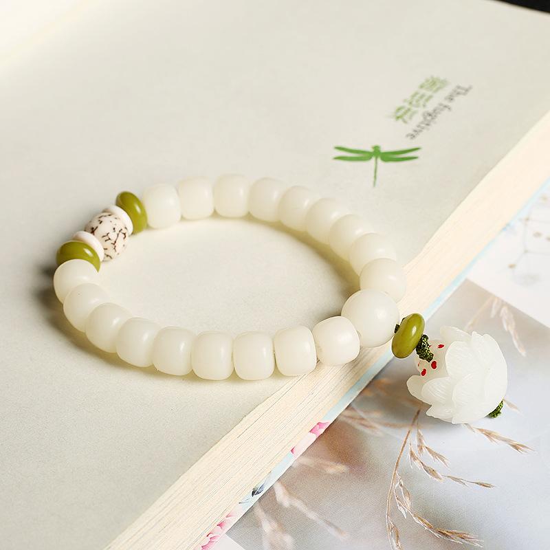 Hainan White Jade Bodhi Single Circle 8*10mm Bracelet Couple Style Buddhist Bead Bracelet Jewelry