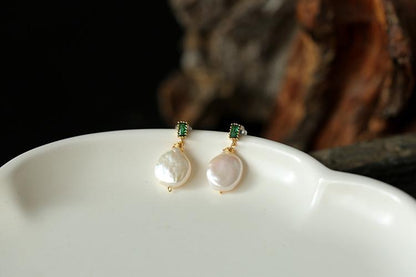 Natural Freshwater Baroque Pearl Earrings Emerald Pearl Earrings 14K Gold-Plated Vintage Stud Earrings for Women Summer Simple