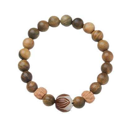 Natural 8MM Green Sandalwood Bracelet Bodhi Root Lotus Beads Passion Seed Design Style Handicraft Bracelet for Men and Women