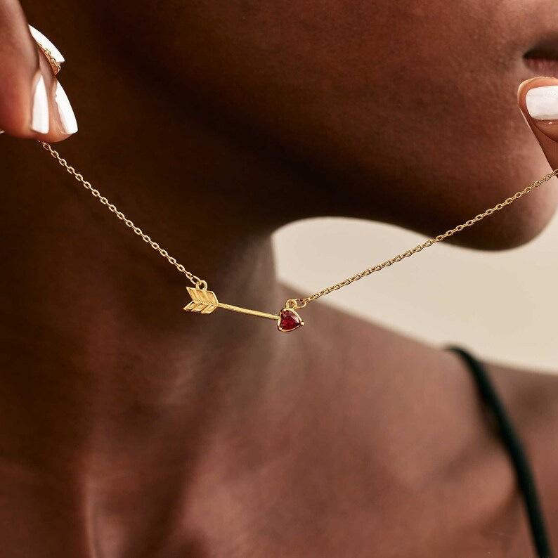 Titanium Steel High Color Retention Twelve Birthstone Necklace Ins12 Birthstone One Arrow Through Heart Pendant Necklace 18K Gold