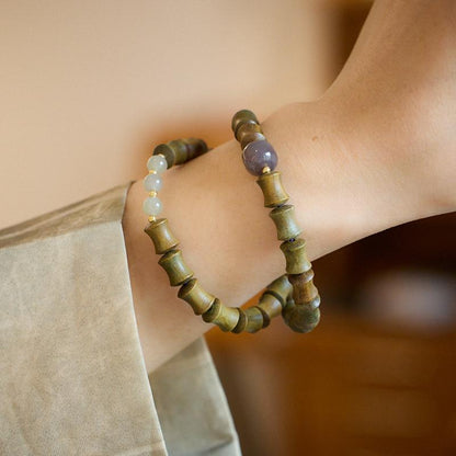 Natural Green Sandalwood Bamboo Knot Bracelet, Smoky Purple Hetian Jade Nine Purple Fire Luck Bracelet, High-end Jade Bracelet