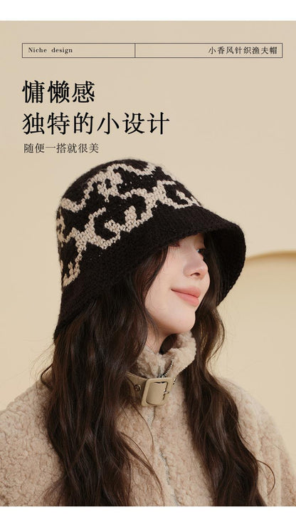 Autumn Winter Versatile Knitted Fisherman Hat for Women Korean Style Ins Fashion Warm Woolen Bucket Hat Retro Artistic Bucket Hat