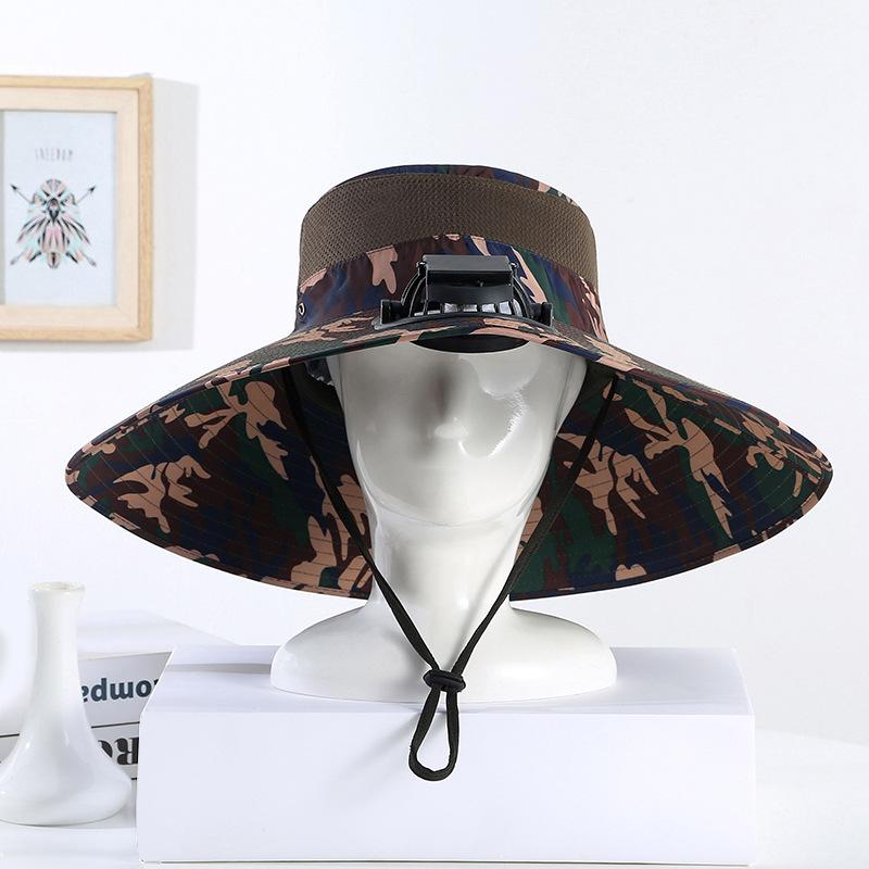 Men's Summer Wide Brim Dual Fan USB Rechargeable Fan Hat Adult Outdoor Sunshade Sun Protection Fishing Work Hat