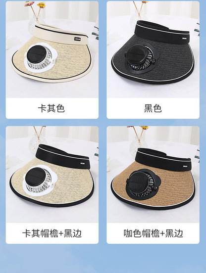 Solar Charging Fan Hat for Girls, Open Weave Wide Brim Hat, Parent-Child Outdoor Sun Hat, Sun Protection, Travel, Adult Style