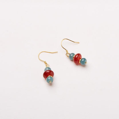 Natural Blue Water Jade Earrings S925 Silver Thousand Miles of Rivers and Mountains Red Agate National Style Earrings New Chinese Ear Hook Ear Jewelry