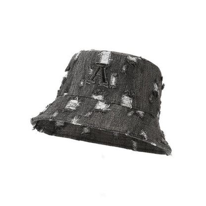 Spring Summer Denim Fisherman Hat for Women, Unique Trendy Distressed Sun Hat for Men, Korean Fashion Face-Slimming Bucket Hat