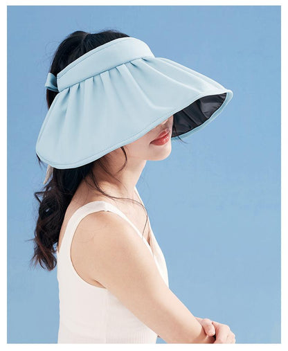 Spring and Summer Sun Hat Women's Big Brim Foldable Shell-like Bonnet Ice Silk Anti-Bacteria UV Protection Topless Hat