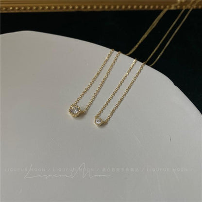 Single Mini Moissanite Sparkling Diamond Sterling Silver Necklace Simple Layered European and American Style Short Exquisite Collarbone Chain