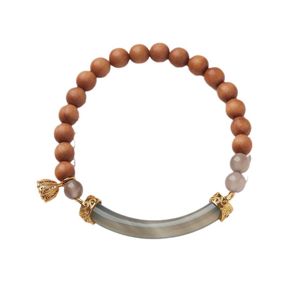 New Chinese Style Milky Fragrance Barbie Sandalwood Bracelet Semi Raw Smoke Purple S925 Silver Chalcedony Agate Double Combination High-end Bracelet