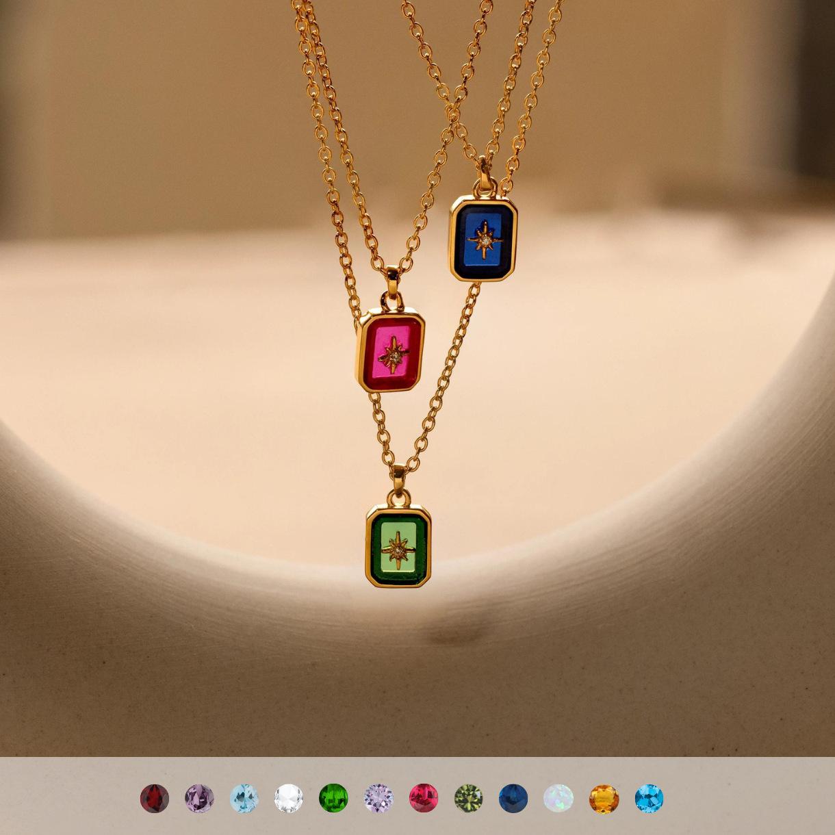 Titanium Steel High Color Retention European and American New North Star Birthstones Necklace 12 Birthday Crystal XINGX Clavicle Pendant Necklace