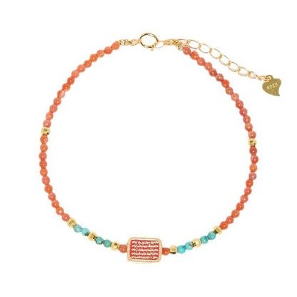 New Chinese Style 2025 Year of the Snake Xiaomi Bead Bracelet for Women, Auspicious South Red Agate Five-Strand Bracelet for Snake Zodiac Year