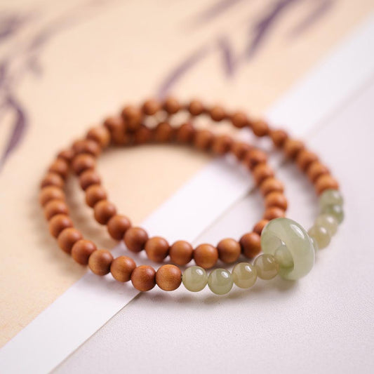Qingshan Dai Lingyin Milk Fragrance Sandalwood Hetian Running Ring Double Circle Bracelet Ethnic Style Simple Jade Bracelet Couple Style