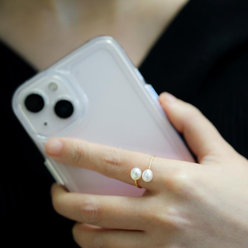 French Elegant Natural Freshwater Pearl Ring for Women, Three-Color Pearl Adjustable Index Finger Ring, Light Luxury Gentle Style