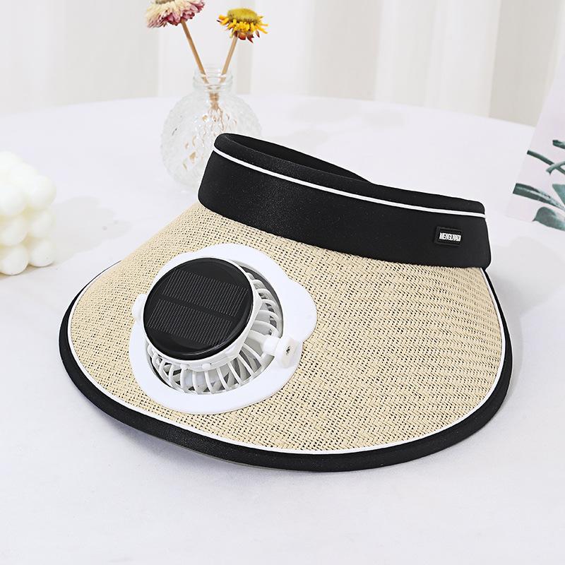 Solar Charging Fan Hat for Girls, Open Weave Wide Brim Hat, Parent-Child Outdoor Sun Hat, Sun Protection, Travel, Adult Style