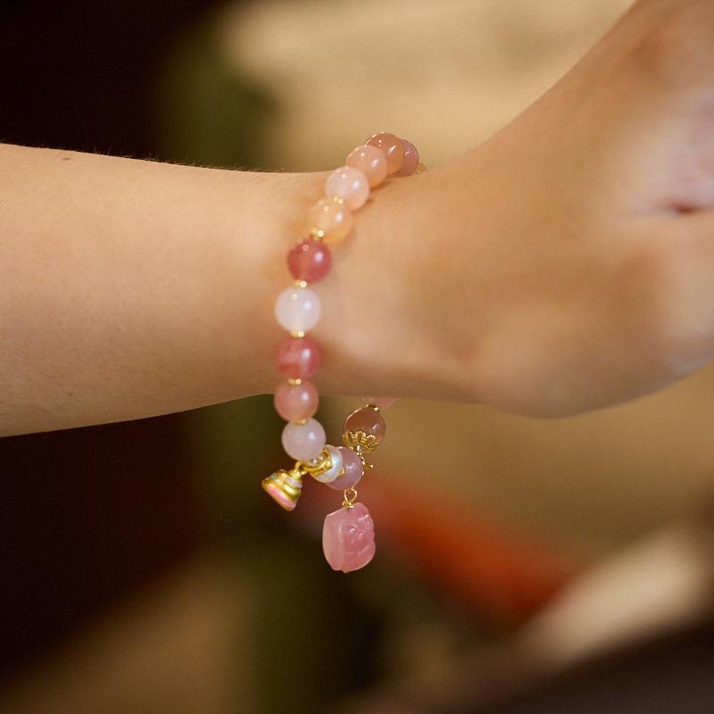 Natural 8MM Salt Source Agate Bracelet for Women Rainbow Pixiu Dog Shit Good Luck Bracelet High-end Feel Best Friend Gift