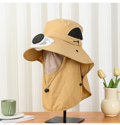 Summer Wide Brim Solar Rechargeable Fan Hat for Adults Outdoor Men and Women Garden Fishing Sunshade Face Protection