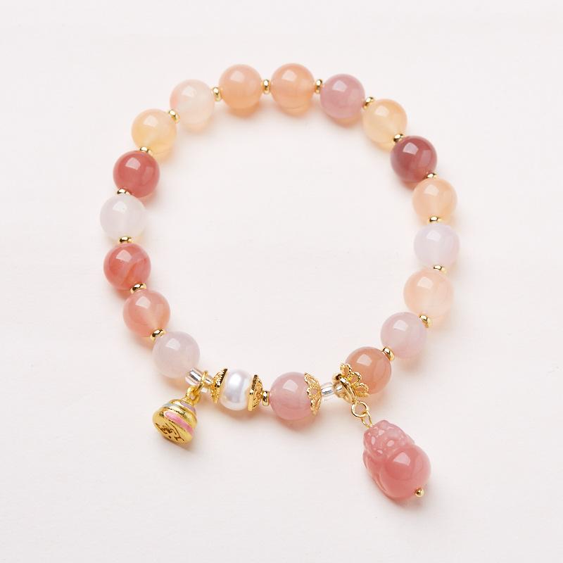Natural 8MM Salt Source Agate Bracelet for Women Rainbow Pixiu Dog Shit Good Luck Bracelet High-end Feel Best Friend Gift