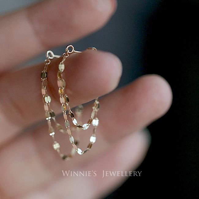 Elegant S925 Silver Gold-Plated Blade Chain Kiss Chain Long and Short Tassel Front and Back Double-Layer Earrings