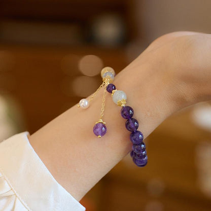 Niche Design Natural 8MM Amethyst Bracelet for Women with Pearl Tassel, Women's Bracelet Jewelry, Best Friend Gift