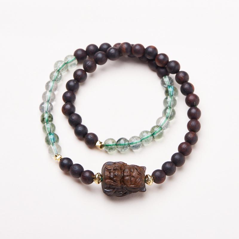 Agarwood Bracelet Nine-Tailed Fox Phoenix Nine Fox White Crystal Double Circle Bracelet High-End Buddhist Bead Bracelet