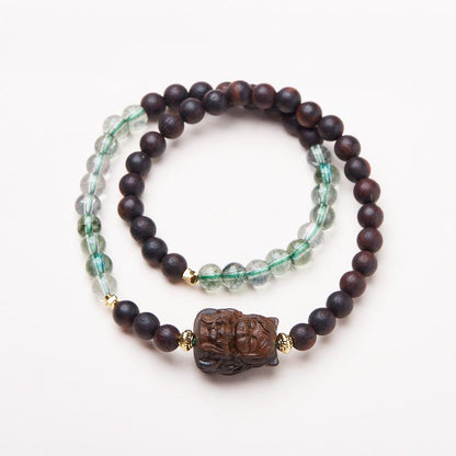 Agarwood Bracelet Nine-Tailed Fox Phoenix Nine Fox White Crystal Double Circle Bracelet High-End Buddhist Bead Bracelet