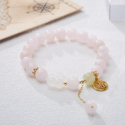 Original Rose Quartz Bracelet for Women Peach Blossom Pink Crystal Bracelet New Chinese Style Ancient Feng Fu Pendant Jewelry