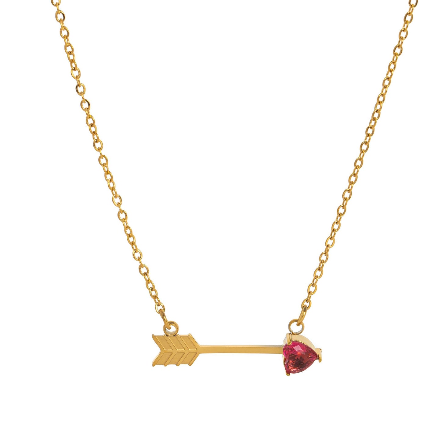 Titanium Steel High Color Retention Twelve Birthstone Necklace Ins12 Birthstone One Arrow Through Heart Pendant Necklace 18K Gold