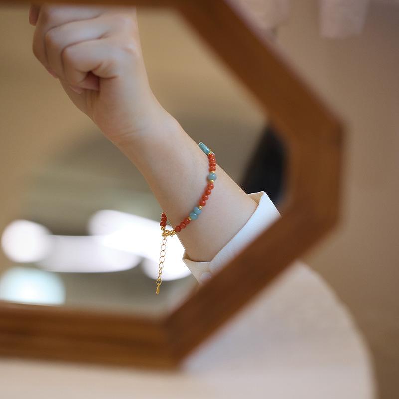 New Chinese Style Natural Sichuan Material 4MM Liangshan South Red Agate Bracelet for Women with Small Beads Cherry Persimmon Red South Red Agate Collection