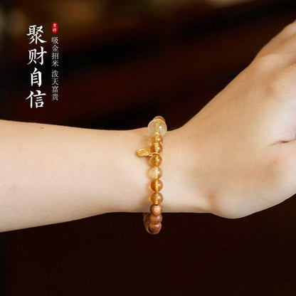 Natural 6MM Yellow Crystal Bracelet for Women Aged Cliff Cypress Money Abundance High-end Crystal Bracelet Best Friend Gift