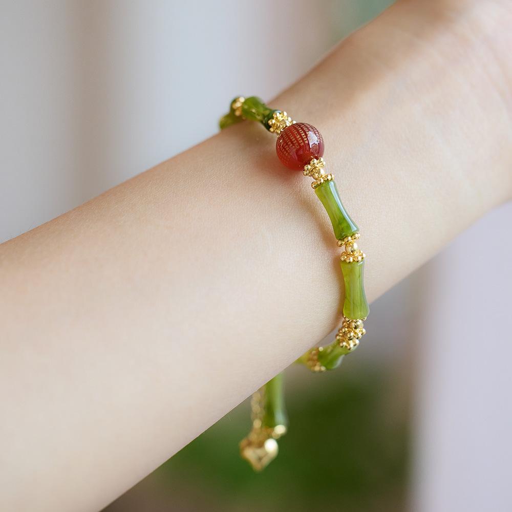 Chinese Style New Bamboo Knot Bracelet Agate Heart Sutra Crystal Bead Bracelet Simple Ethnic Style Good Luck Couple Gift Jewelry