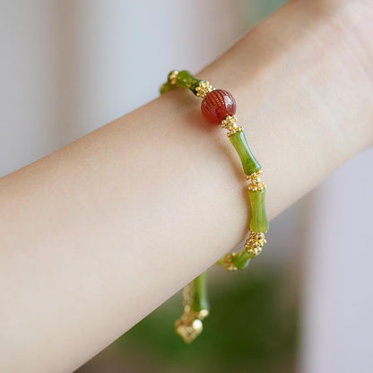 Chinese Style New Bamboo Knot Bracelet Agate Heart Sutra Crystal Bead Bracelet Simple Ethnic Style Good Luck Couple Gift Jewelry