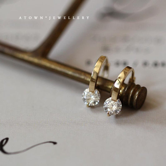 Shining S925 Sterling Silver K Gold Plated Ear Cuff Bare Single Zircon Diamond Versatile Daily Elegant Temperament Smooth K Gold Ear Hoop Ear Cuff