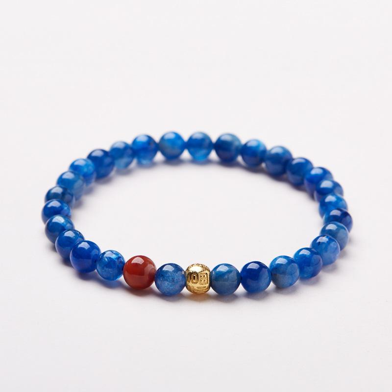 Natural 6MM Kyanite Bracelet for Women S925 Hundred Blessings Mountain Viewing Moon Viewing Bracelet Oil Painting Blue Gemstone Bracelet