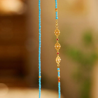 New Chinese Style Ultra-Fine Cut Magnesite Necklace for Women S925 Silver Filigree Enamel Pearl Flower Pendant Collarbone Chain