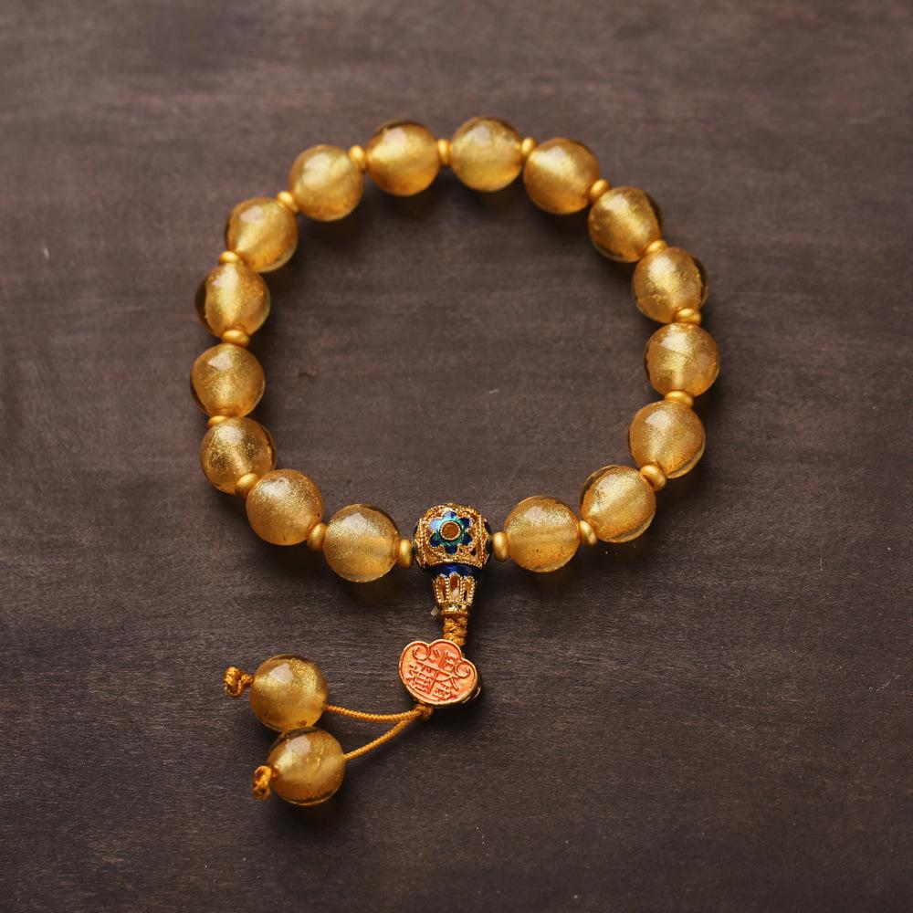 Beijing Yongxiang Gray Glass Bracelet Yellow Gold Foil Glass Daily Progress Gold Ruyi Bracelet Circulation Office