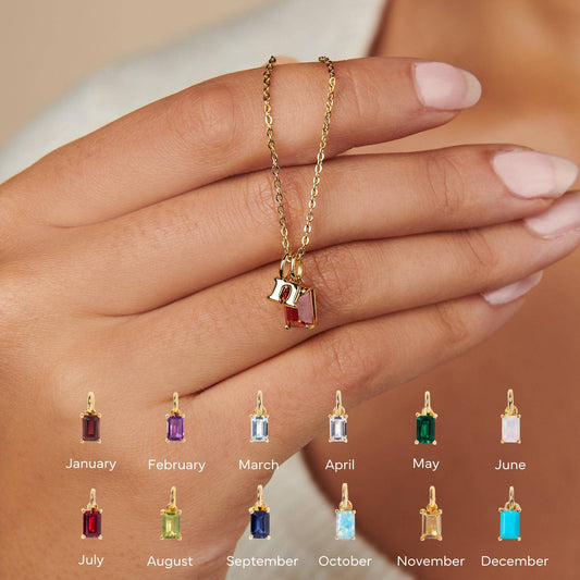 Titanium Steel Necklace Rectangular December Birthstone Pendant Colorful Zircon Clavicle Chain for Women Titanium Steel Plated with 18K Gold Color Retention