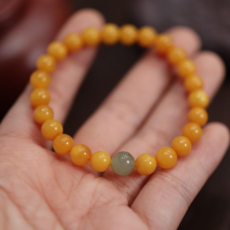 Natural Chicken Fat Yellow Beeswax Buddha Beads Bracelet for Women Amber Hetian Jade Single Circle Bracelet Retro Chinese Style Design
