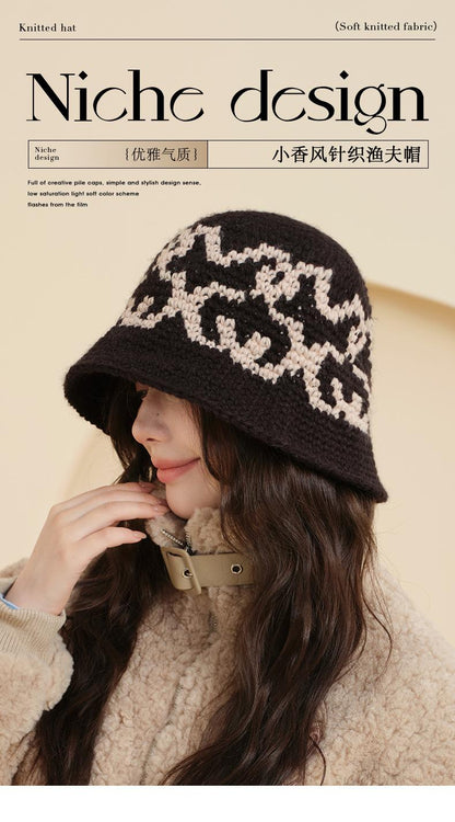 Autumn Winter Versatile Knitted Fisherman Hat for Women Korean Style Ins Fashion Warm Woolen Bucket Hat Retro Artistic Bucket Hat