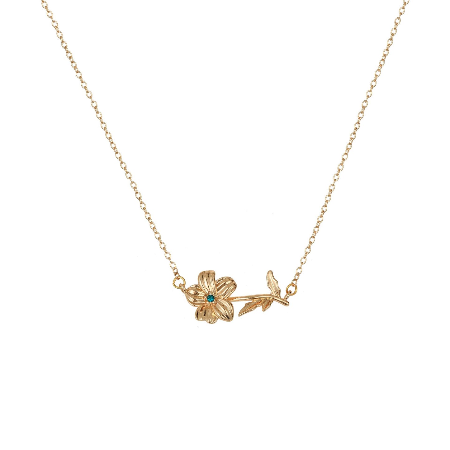 December Birthstone Pendant 3D Decorative Flower Pendant Necklace Gold-Plated Sweater Chain