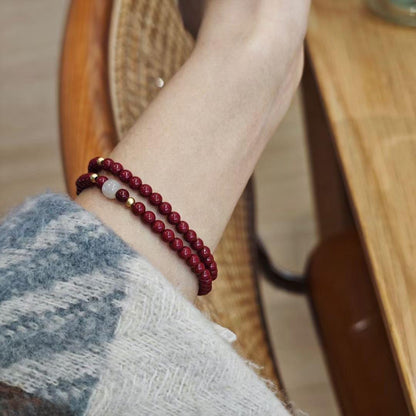Xiangxi Natural Cinnabar Bracelet S925 Silver Hetian Jade Single Circle Bracelet Zodiac Year Cinnabar Gift