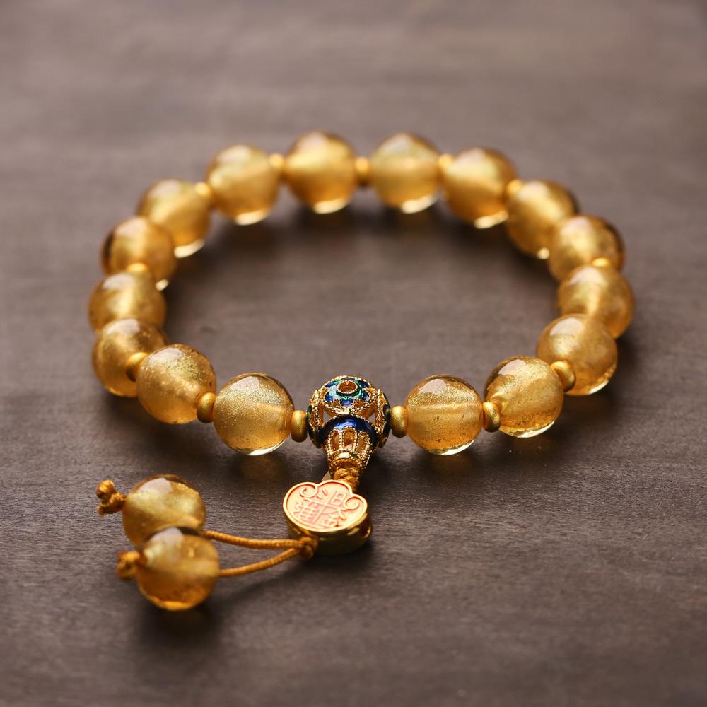 Beijing Yongxiang Gray Glass Bracelet Yellow Gold Foil Glass Daily Progress Gold Ruyi Bracelet Circulation Office